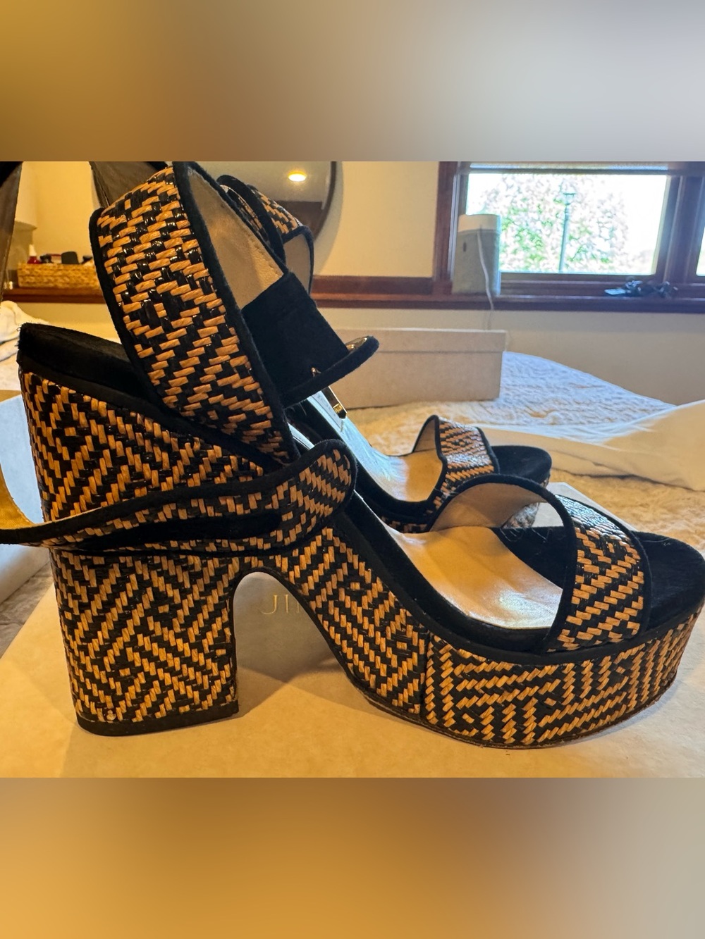 Woven Black and Tan Platform Sandals - Women